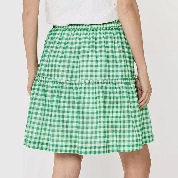 NWT DRAPER JAMES RSVP Women's Green and White Gingham Tiered A-Line Skirt XXL - Picture 2 of 15